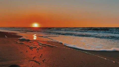Sunset on the beach in Golubitskaya. Stock Footage 252921548