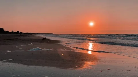 Sunset on the beach in Golubitskaya. Stock Footage 253870948