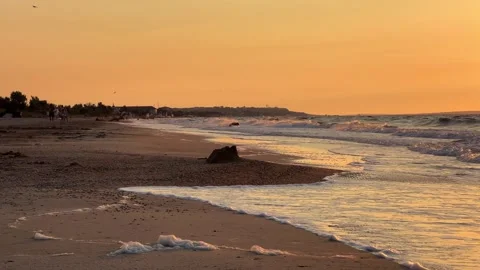 Sunset on the beach in Golubitskaya.  Stock Footage 254162349