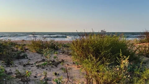 Sunset on the beach in Golubitskaya.  Stock Footage 255124556