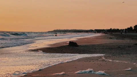 Sunset on the beach in Golubitskaya.  Stock Footage 255379910
