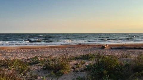 Sunset on the beach in Golubitskaya.  Stock Footage 264600989