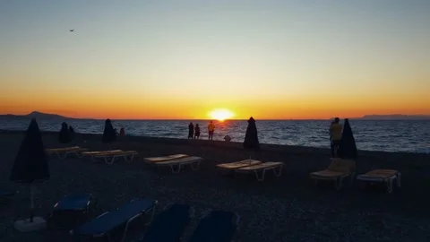 Sunset on the beach in Greece Stock Footage 218234355