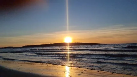 Sunset on the beach in the Gulf of the Baltic Sea. Stock Footage 301877481
