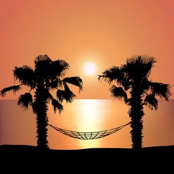 Sunset on the Beach on Hammock Stock Illustration