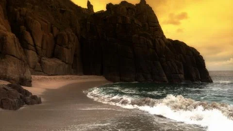 Sunset on the beach at high tide Foto stock