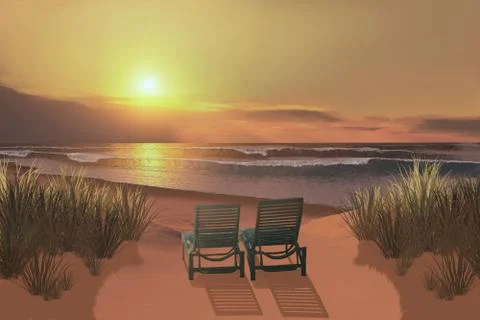 Sunset beach Stock Illustration