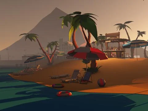 Sunset beach Stock Illustration