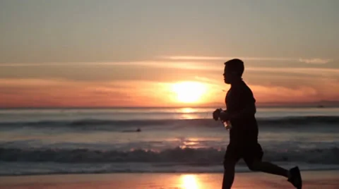 Sunset Beach Jogger-Slim Stock Footage 33546784