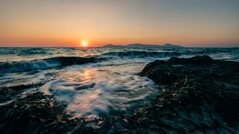Sunset at the beach in kos Foto stock