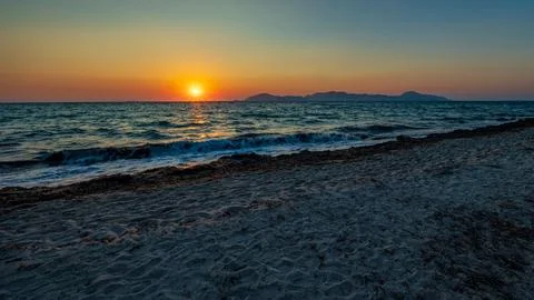 Sunset at the beach in kos Stock Photos