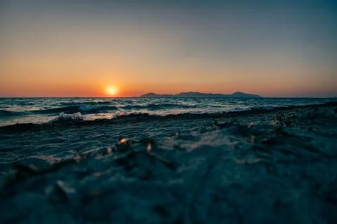 Sunset at the beach in kos Foto stock