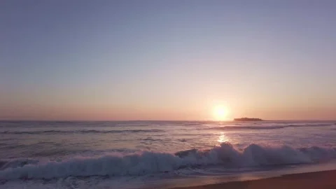 Sunset beach landscape. Summer Atlantic ocean coast. Waves and colorful sky Stock-Footage 156034045