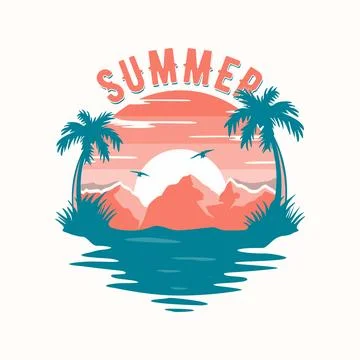 Sunset on the beach with letter Summer template background Stock Illustration