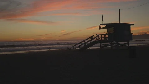 Sunset On The Beach Lifeguard Booth Video stock 121288648