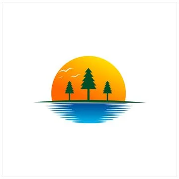 Sunset beach logo design graphic Stock Illustration