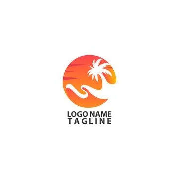 Sunset beach logo design vector Stock Illustration