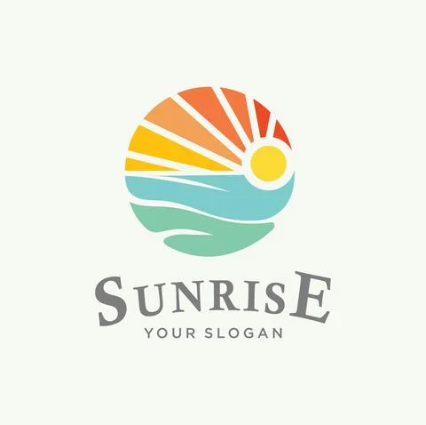 Sunset beach logo Landscape design Template Vector illustration. summer Wave sun Stock Illustration