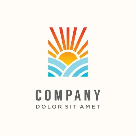 Sunset beach logo Landscape design Template Vector illustration. summer Wave sun Stock Illustration