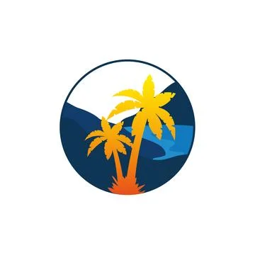 Sunset beach logo vector icon Pro Vector Stock Illustration