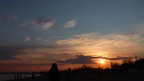 Sunset on the beach. low key video Video stock 125666483