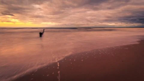 Sunset on the beach in Mielno Stock Photos