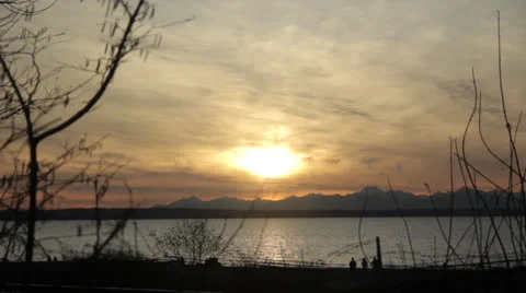 Sunset Beach Mountain Range Silhouetted Trees Video stock 25143569