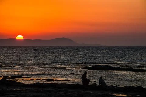 Sunset on the Beach with Ocean View at Cap Zebib, Bizerte, Tunisia Stock Photos