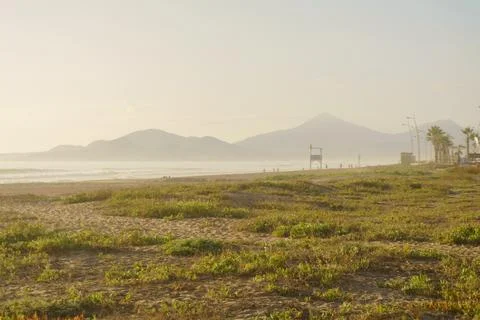 Sunset at the beach with ocean view Stock Photos
