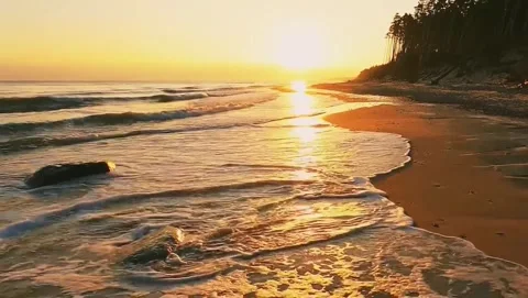 Sunset Beach Ocean Waves Shore. Stock Footage 305862468