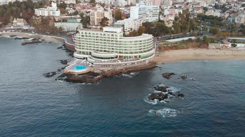 Sunset, Beach, Pacific ocean coast, Convention Center (Vina del Mar, Chile) Stock Footage 119816375