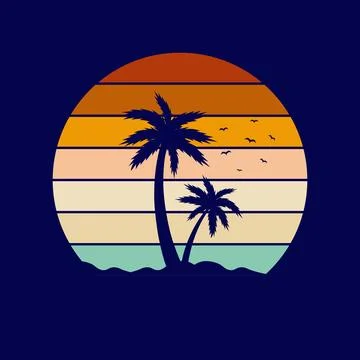 Sunset Beach Palm Tree T shirt Background Stock Illustration