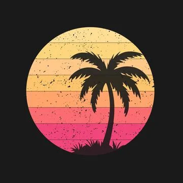 Sunset Beach Palm Tree T shirt Background Stock Illustration