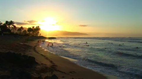 Sunset beach pan  Stock Footage 265836