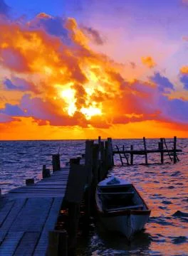 Sunset beach panorama ocean summer time holidays Stock Photos