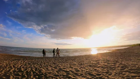 Sunset Beach With People Time Lapse Stock Footage 136503103