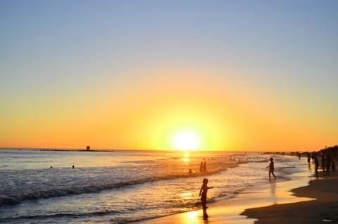 Sunset on the beach 库存照片