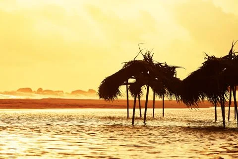 Sunset on the beach Stockfoto's