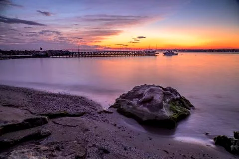 Sunset on the beach 库存照片