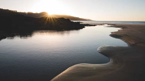 Sunset at Beach Pool Stock Footage 132298129