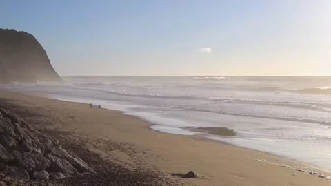 Sunset in beach in Portugal Stock Footage 105784586