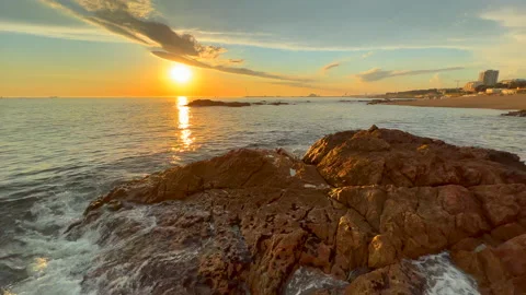 Sunset on beach in Portugal Stock Footage 205412431
