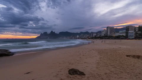 Sunset at the beach Praia de Ipanema in Rio Stock Footage 338095518