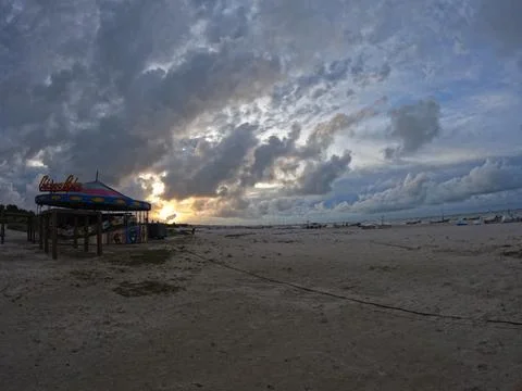 SUNSET ON THE BEACH OF PROGRESO YUCATAN Stock Photos