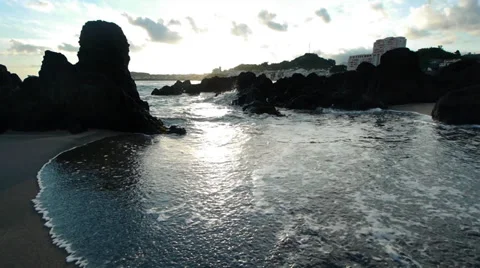 Sunset Beach Rocks Stock Footage 36272399