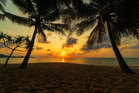 Sunset at the  beach in Samui Stock Photos