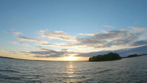 Sunset, beach, sand, wind, waves, water, sea, autumn, evening, sky, drone flight Video stock 160894388