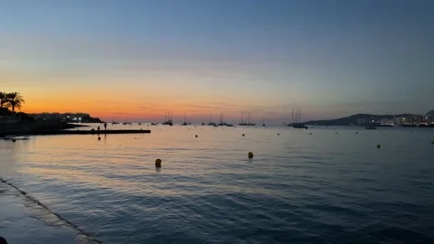 Sunset beach scene Ibiza Spain ocean view 库存影片 162374065
