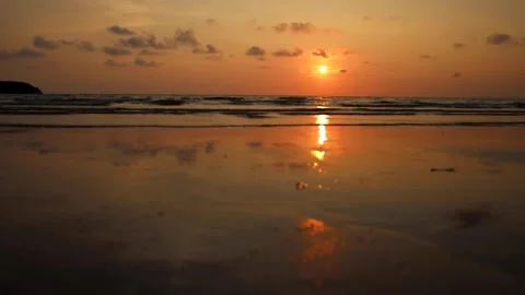 Sunset on the beach. Scenic seascape with clouds, and calm sea. Stock Footage 233501811