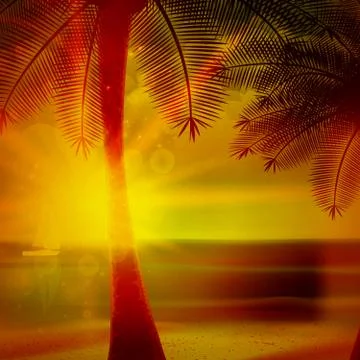 Sunset on the beach of sea. Stock Illustration